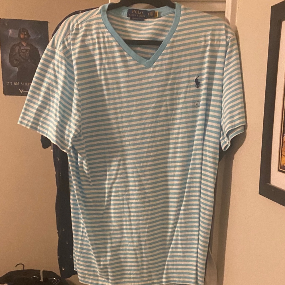 Polo by Ralph Lauren Men's Light Blue Striped Tee